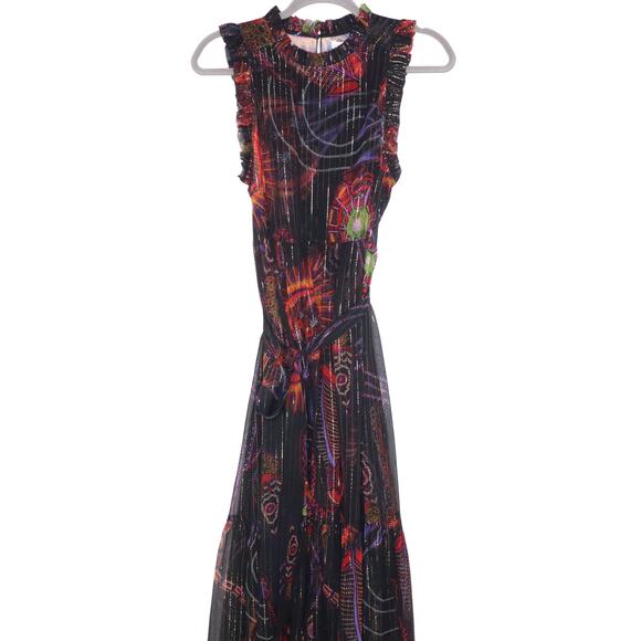 MARIE OLIVER Alice Maxi Dress High Neck Sleeveless Silk Lurex Black Women's S - Picture 1 of 12